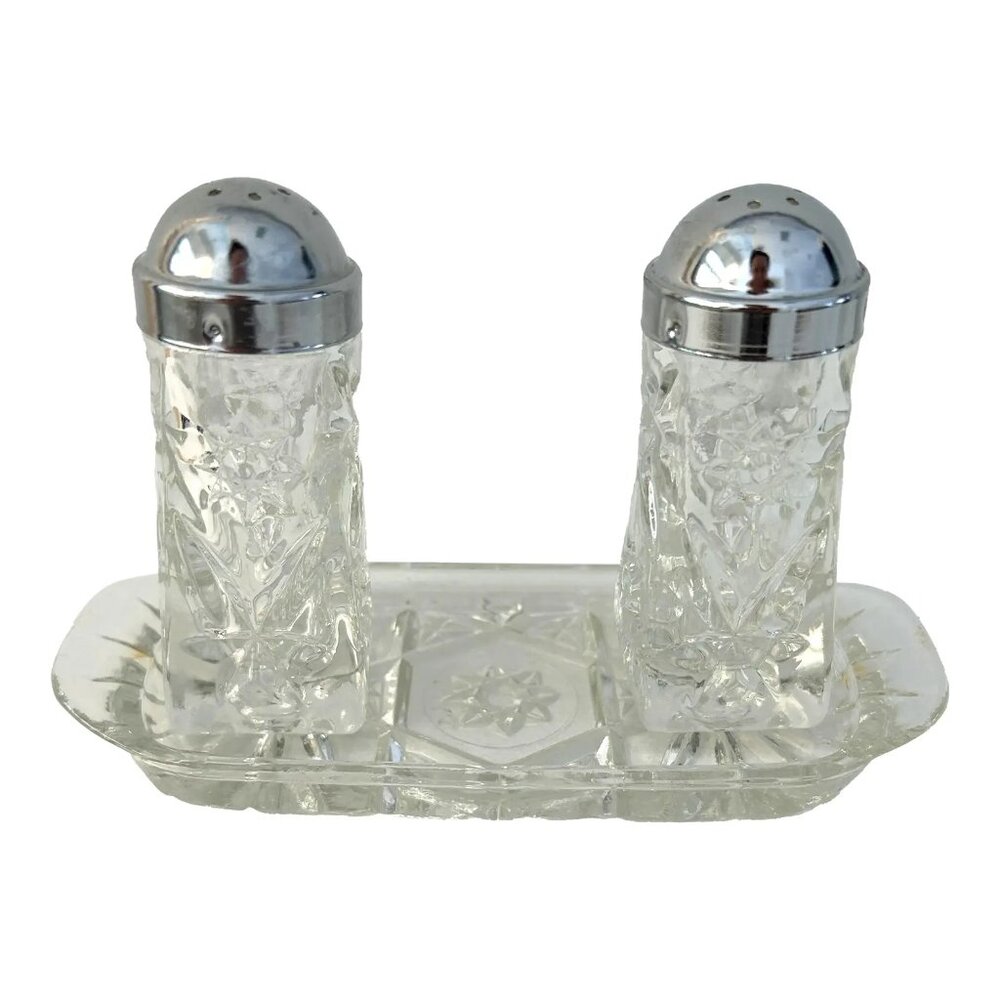 Mid-Century German Crystal Salt & Pepper Shaker W/Underplate